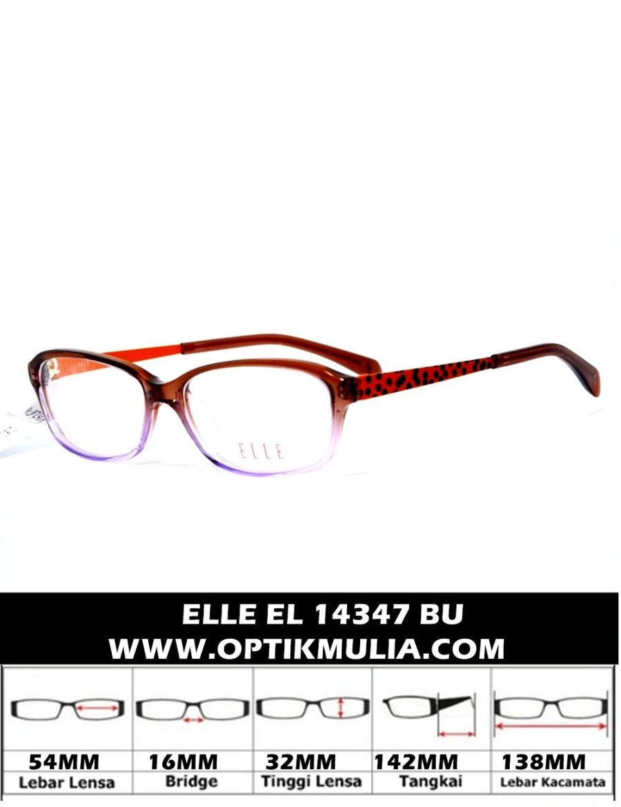 Elle Women's EL 14347 BU Blue Rectangle Eyeglasses 54-16-142