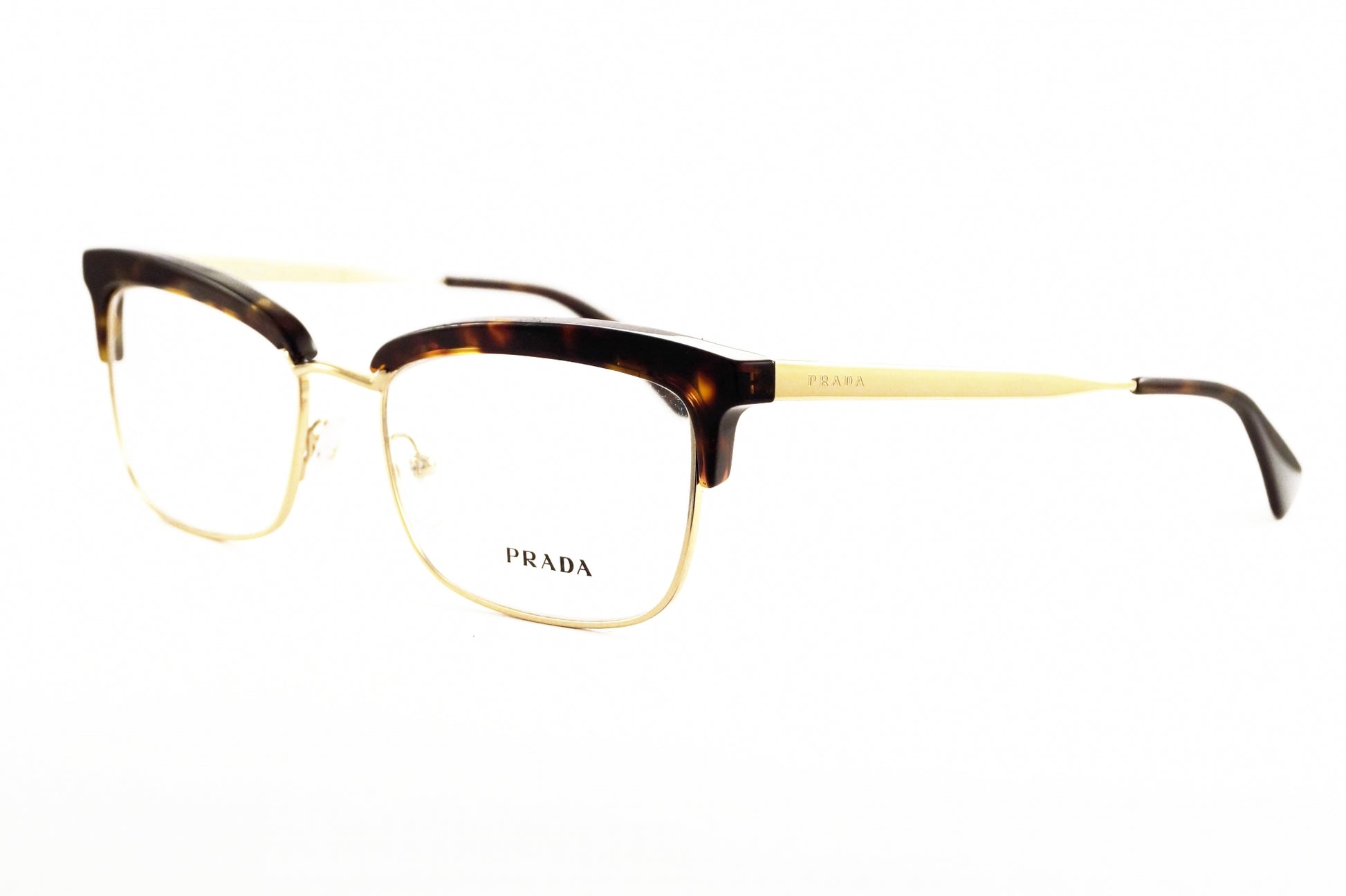 Prada Eyeglasses Frames VPR 08S UEC-1O1 Nude Horn Gold Cat Eye 55-17-140