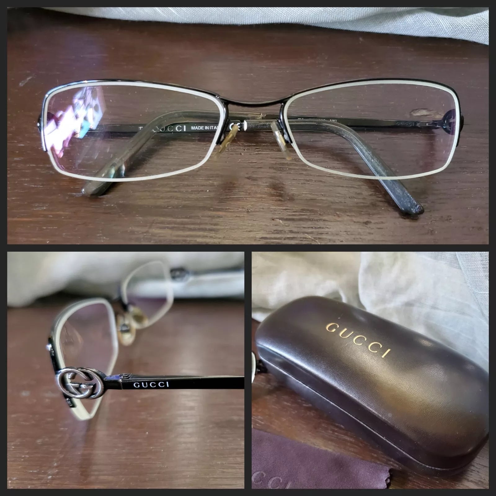 GUCCI GG 2788 NKl 55 17 130 White on Black Rx Eyeglasses Frames with Case. J-449