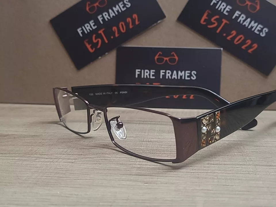 Fendi Unisex F818R 700 Rhinestone Rectangle Eyeglasses 53-17-135