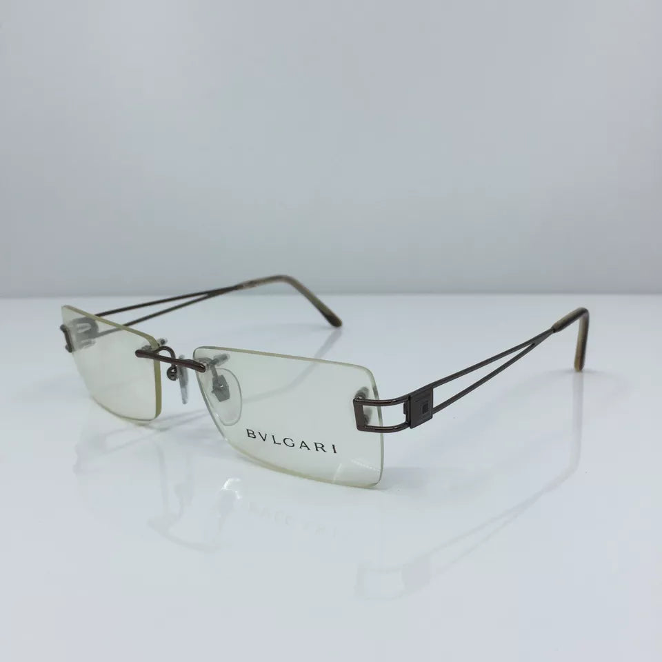 New VINTAGE Bulgari 249 Rimless Eyeglasses C. 138 Shiny Brown Size: 52mm Italy